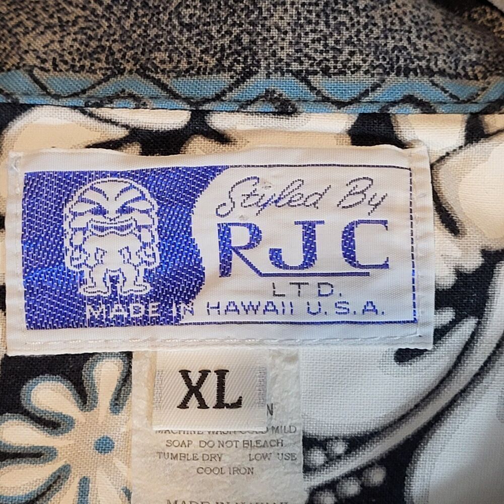 Vintage RJC Men's X-Large 100% Cotton Blue Black Shirt Casual Made in Hawaii USA - Picture 4 of 12